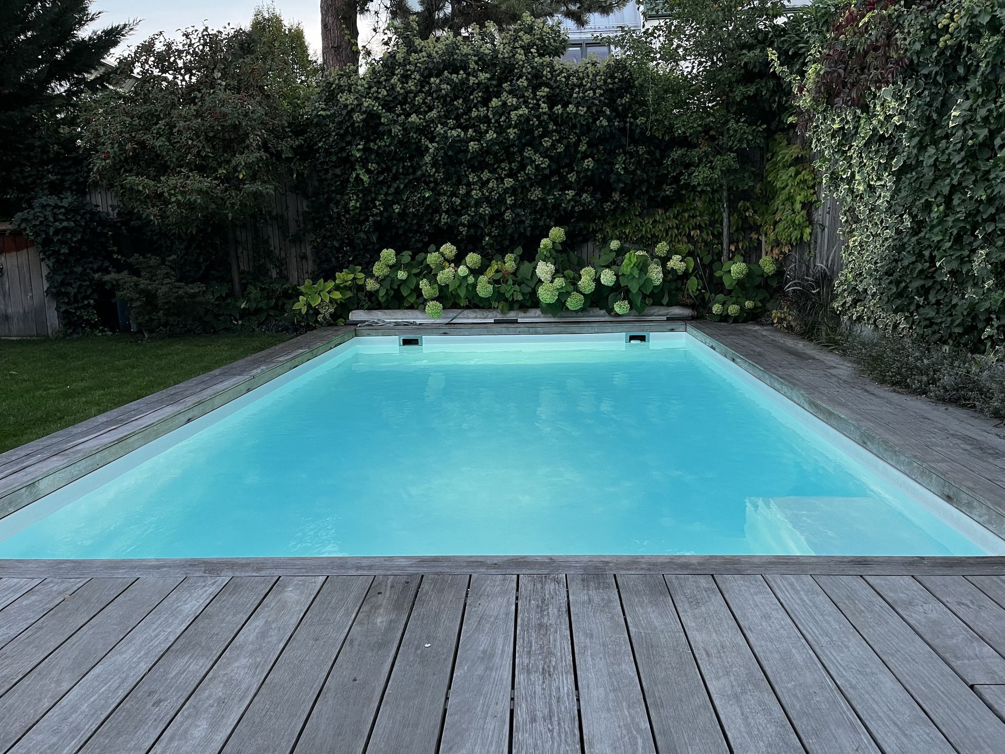 Garten und Pool am Abend, alles in Ordnung